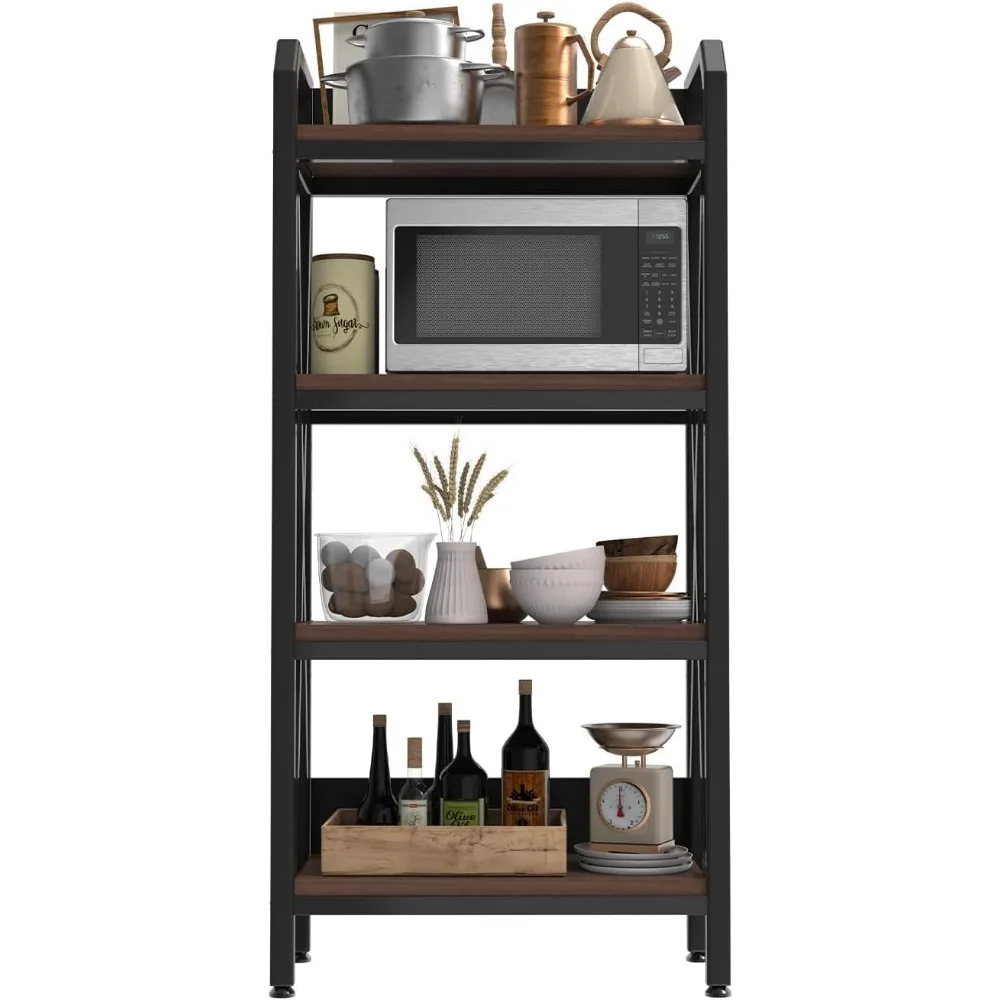 

Bakers Rack with 4-Tier Adjustable Wood Shelves, Heavy-Duty Metal Frame Kitchen Shelf Organizer, Microwave Stand for Kitchen, Li