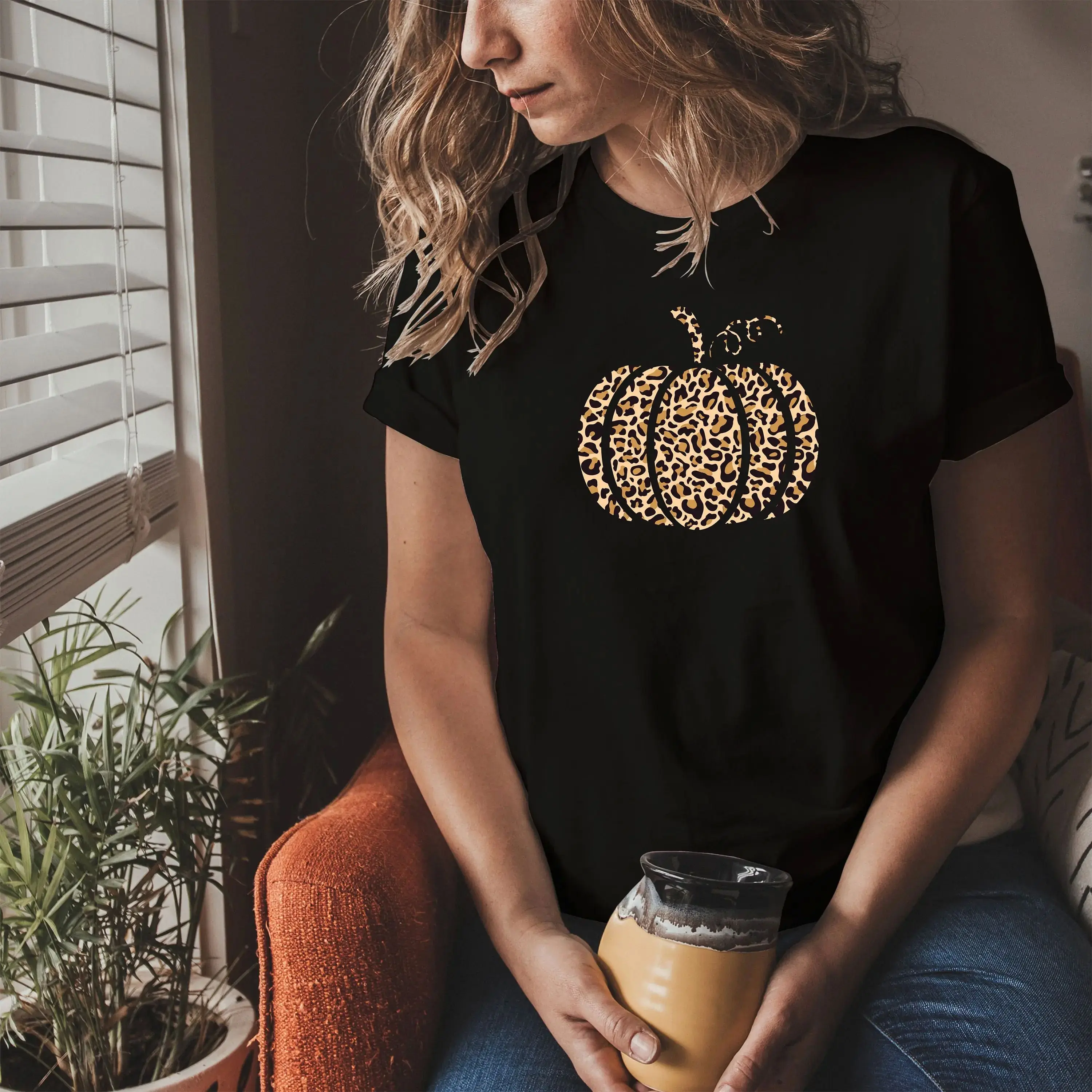 Fantasia de camiseta de abóbora loween para Frie Lapord Pumkin Faion feminina casual top de algodão design temático de loween