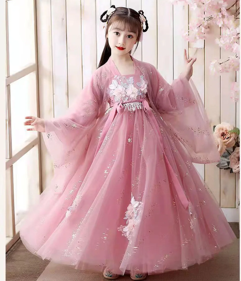 Children Hanfu Costume Girl Hanfu Tang Dynasty Chinese Style Princess Fairy Dress Kids Clothing Show Elegant Costumes