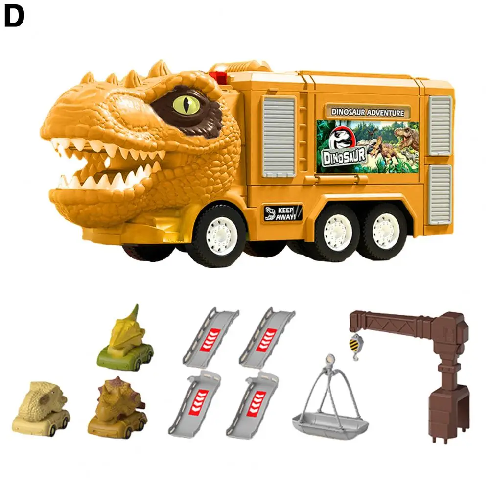 Educational Car Toy Dinosaur Truck Toy with Slide Crane Construction Basket Mini Car Foldable Dinosaur Container for Boys