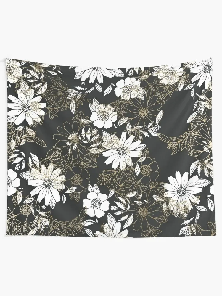 Modern black white faux gold elegant floral Tapestry Wall Tapestries Aesthetics For Room Decorative Wall Murals Tapestry