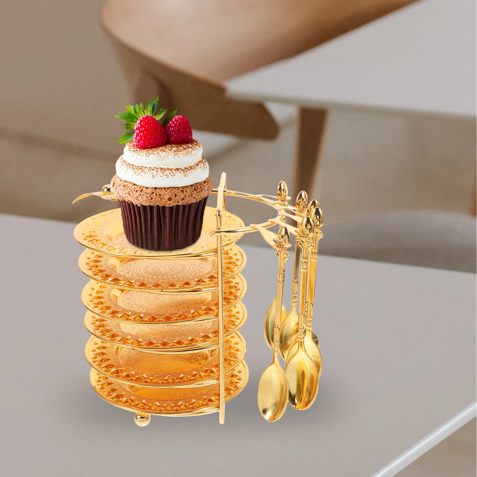 

1 Set Metal Coasters Set With Holder Multifunctional Cupcake Display Fruit Dessert Serving Tray Vintage Table Decor For