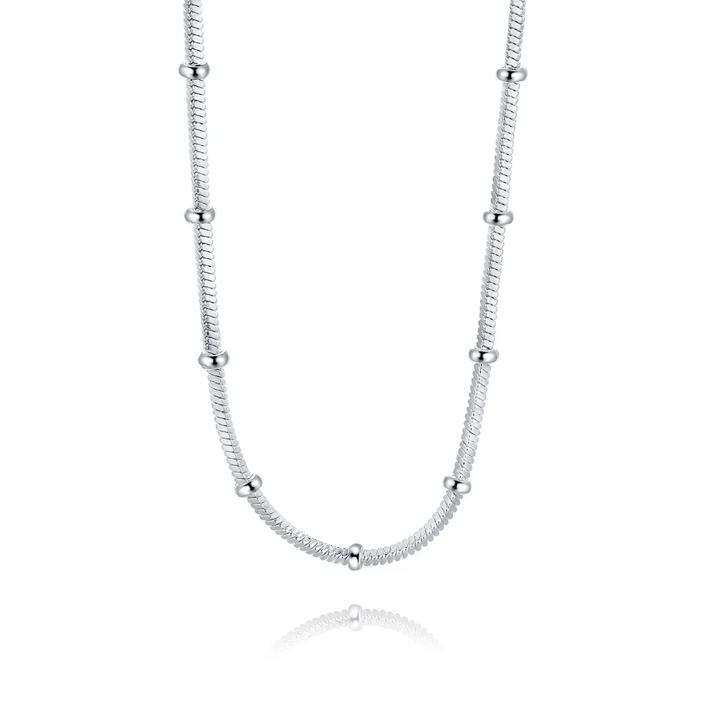 Eco Friendly Copper Base with Thick Silver Plating Heart Shaped Multi Layer Snake Bone Chain Necklace Featuring Round Wave Point