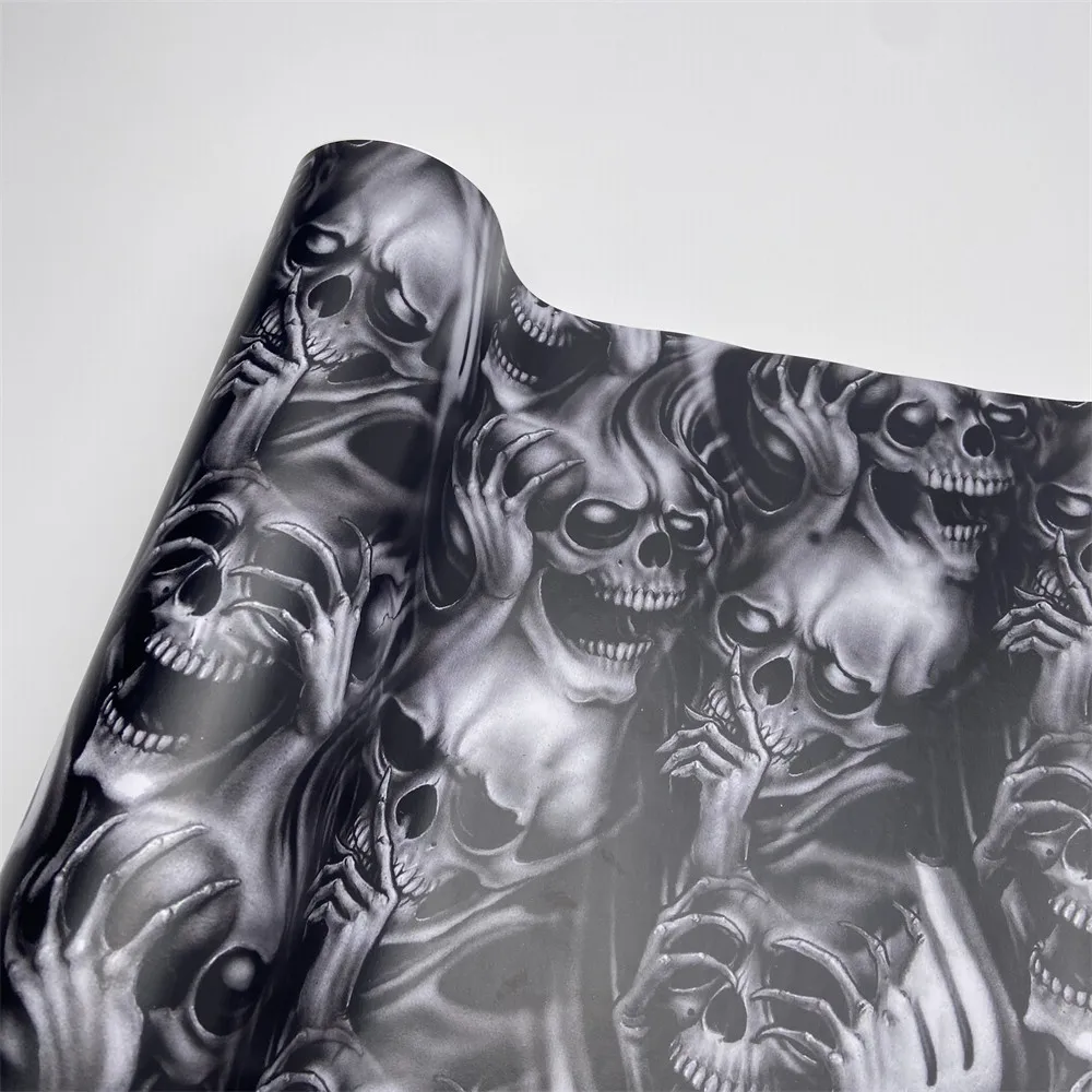 Motorcycle Car Body Color Change Film Skull Camo Grey Car Wraps Vinyl Cartoon Printed Adhesive Sticker