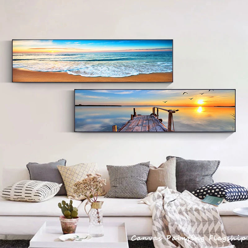 Beach Sunset Seascape Natural Landscape Wall Art Posters Print Canvas Painting Scenery Picture Modern Living Room Home Decor