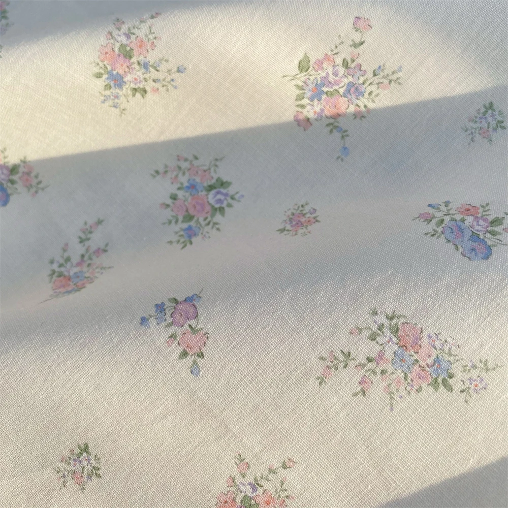 ผ้าฝ้ายผ้ากอซคู่นุ่มBreathableผิวRoseดอกไม้พิมพ์ชุดนอนสวมใส่ผ้าDIYแหวนผมผ้า