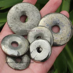 25-50mm Natural Silvers Gray Pyrite Stone Beads Donut Circle Shape Necklace Pandant ,For DIY Jewelry Making !