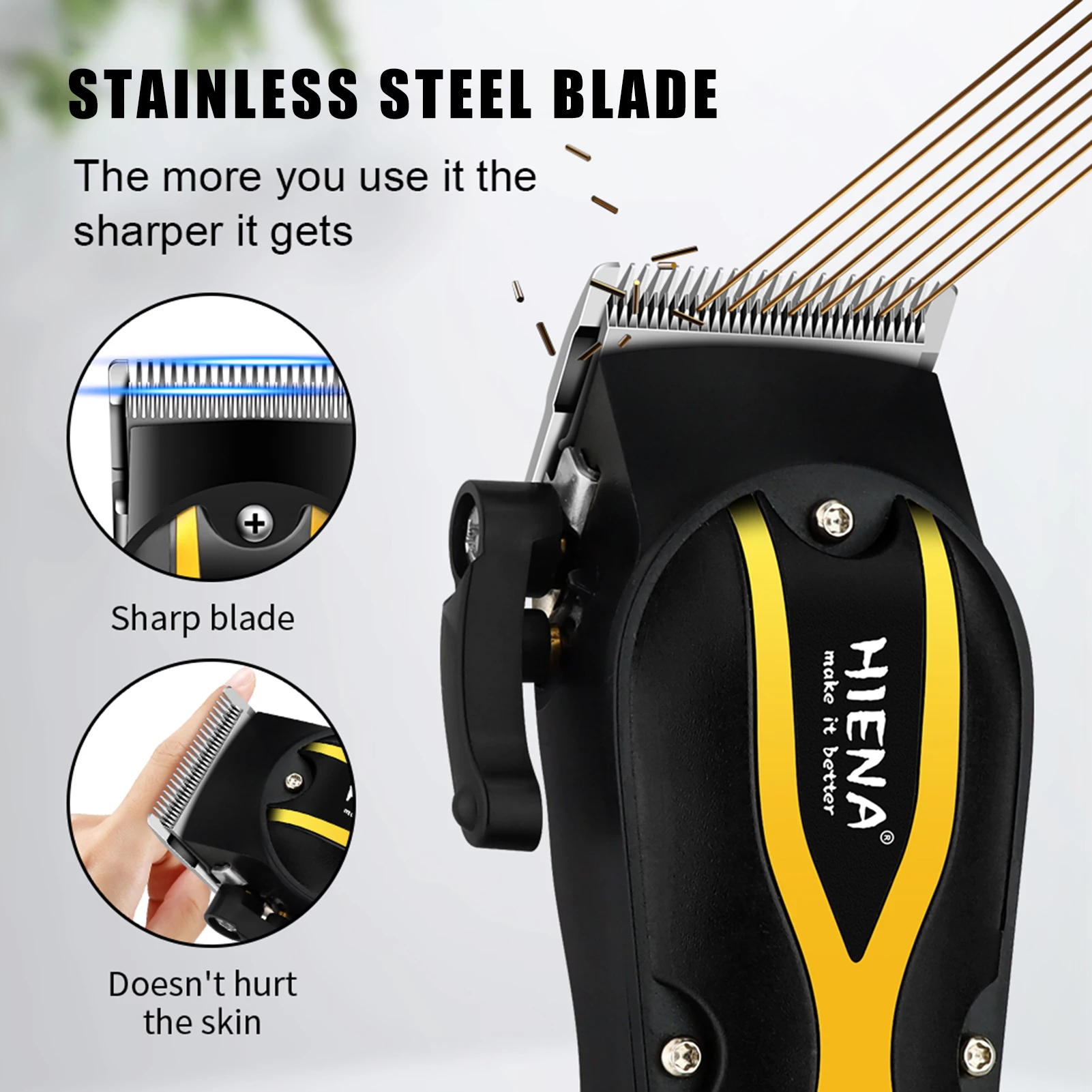 ماكينة قص الشعر HIENA للرجال، ماكينة تشذيب الشعر اللاسلكية القابلة لإعادة الشحن، ماكينة حلاقة احترافية لقص الشعر