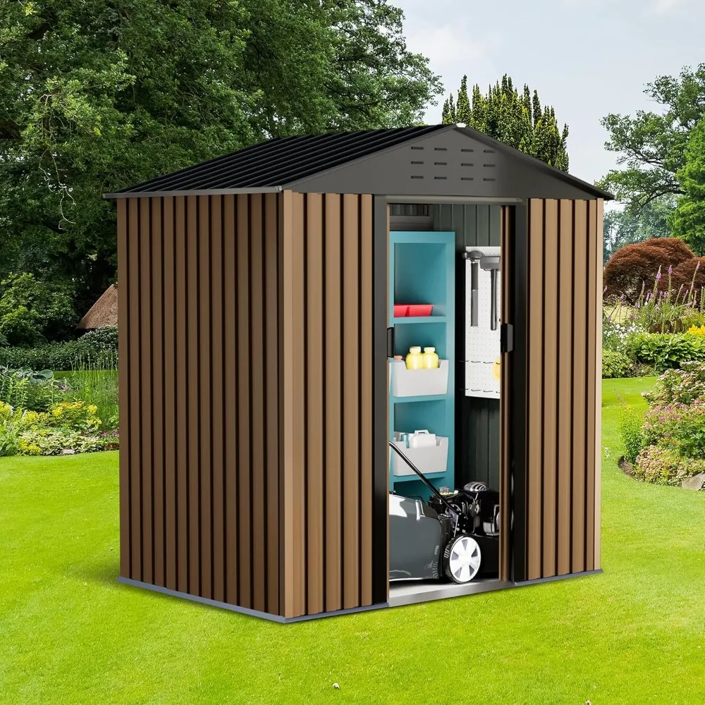 

Large Metal Storage Shed with Roof, Outdoor Garden Tool, Door and Lock, 6x4 Feet