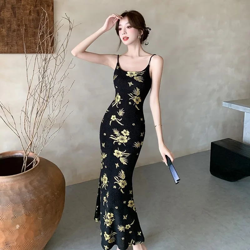 Hot-selling No. 60 evening dress, temperament, gold-plated suspender dress, tight-fitting, slimming, high-end long skirt