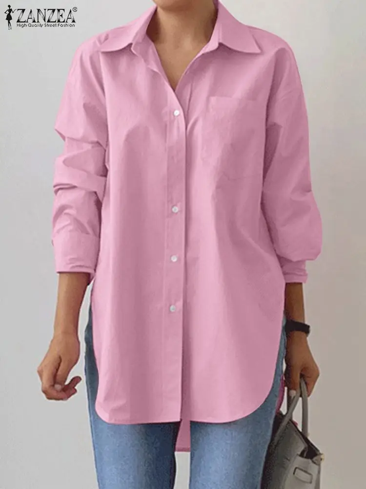 Zanzea Causale Losse Ol Shirts Oversized Voorjaar Vrouwen Overhemd Revers Hals Button Up Blouse Elegante Tuniek Blusas Chemise