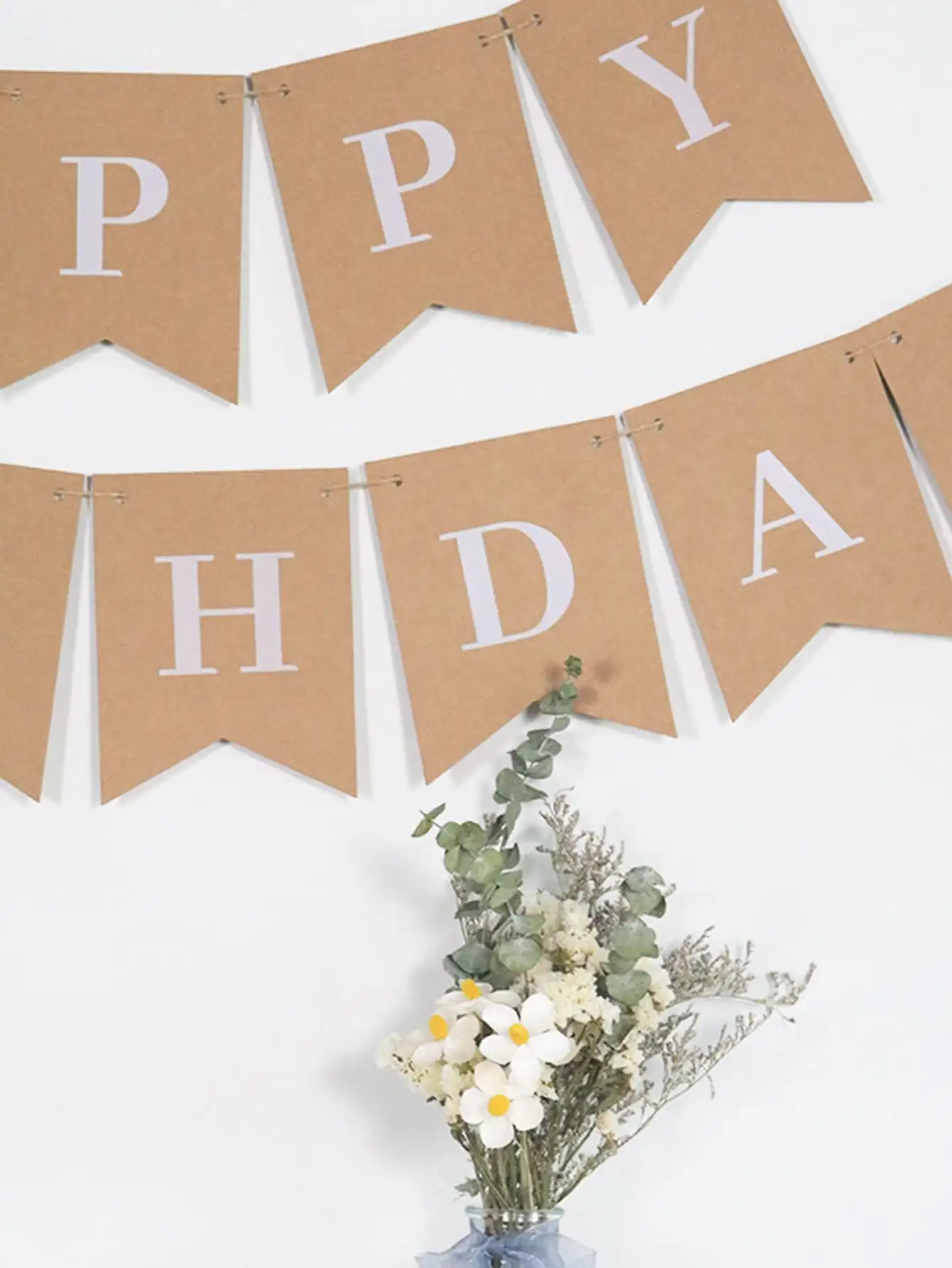 Vintage Kraft Paper Happy Birthday Banner, Swallowtail Flag Bunting Garland, Children First Birthday Party Background Wall Decor - view 3