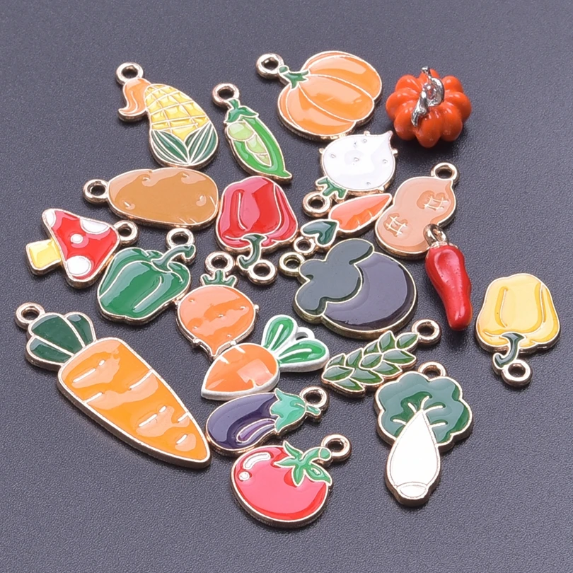

21/42pcs Enamel Vegetable Series Oil Drip Charm for Jewelry Making Kawaii Earring Pendant Necklace Bracelet Accessories Crafts