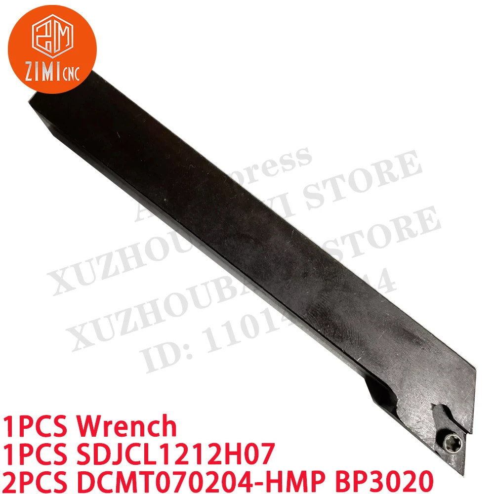 1PCS SDJCL 1212H07 CNC externo redondo suporte de ferramenta de torneamento + 2PCS DCMT070204-HMP BP3020 Inserções de carboneto torno de metal ferramentas de corte