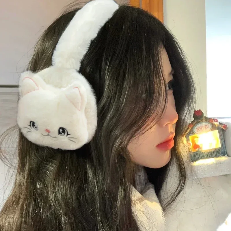 Winter Warm Cartoon Cat Earmuffs for Girls Plush Thick Soft Ear Covers Protection Ear Muffs Children's Fashion Accessories