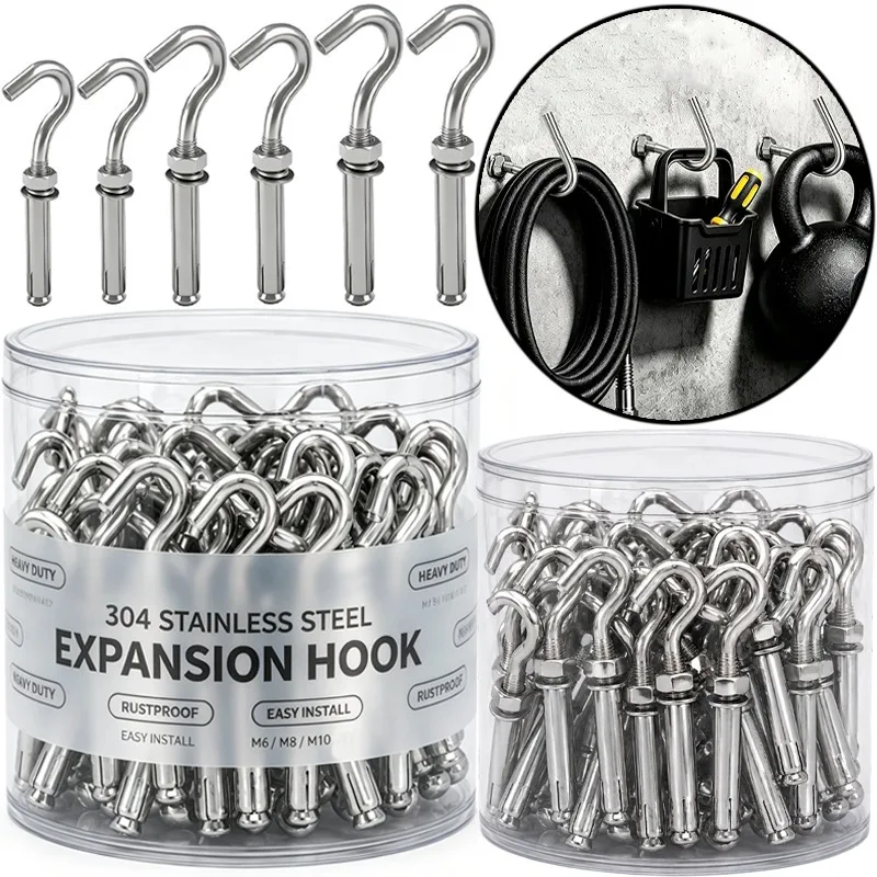 Heavy Duty Concrete Hooks M6 M8 M10 304 Stainless Steel Expansion Wall Anchor Bolts for Ceiling Hanging Basket Concrete Fastener