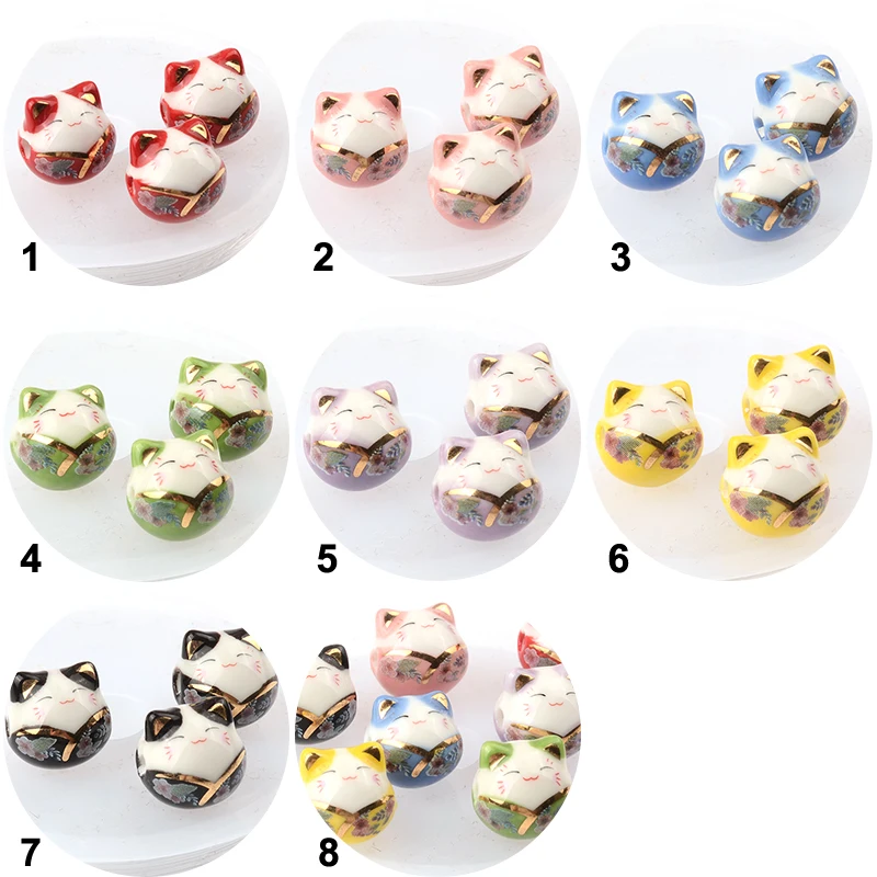 14mm Cute V-neck cat Ceramic Beads Multiple Mixed Colors Loose Beads For Jewelry Making Handmade Diy Porcelain beads Wholesale