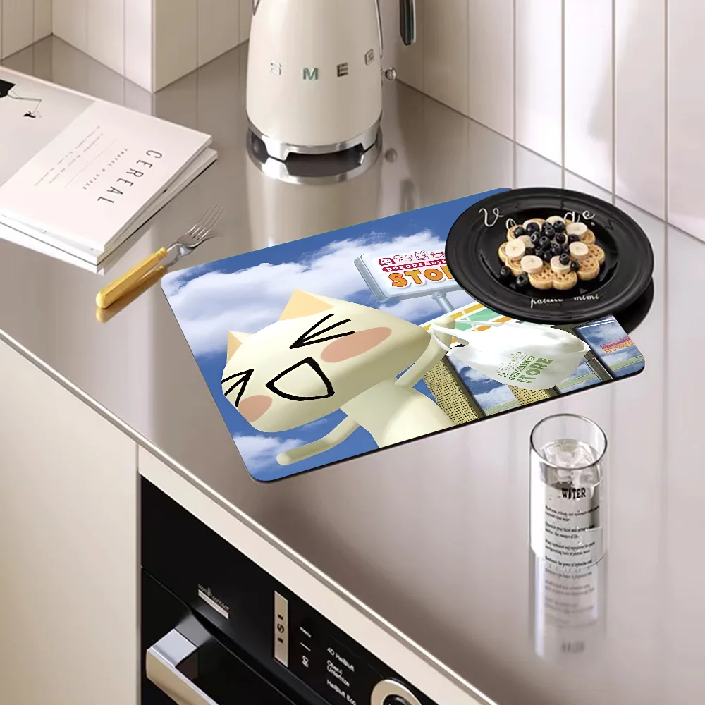 Inoue Toro CUTE Cat Printed Dish Drying Mat Super Absorbent Coffee Drain Pad Tableware Quick Dry Rug Kitchen Dinnerware Placemat