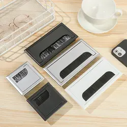1Pcs Plastic Rectangle Wire Cable Holder Grommet Hole Cover Outlet Port with Black Brush For PC Office Table Desk