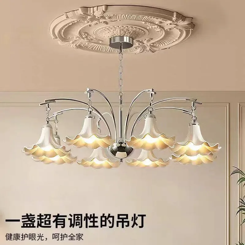 French Cream Style Ceramic Chandelier Creative Lily of the Valley Design Modern Living Room Bedroom Pendant Light High End