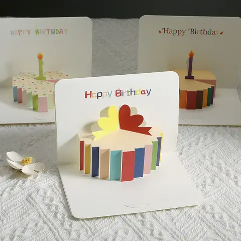 3pcs/1pcs 입체 3D 생일 인사말 카드 봉투 생일 파티 용품과 간단한 접힌 케이크 축복 카드