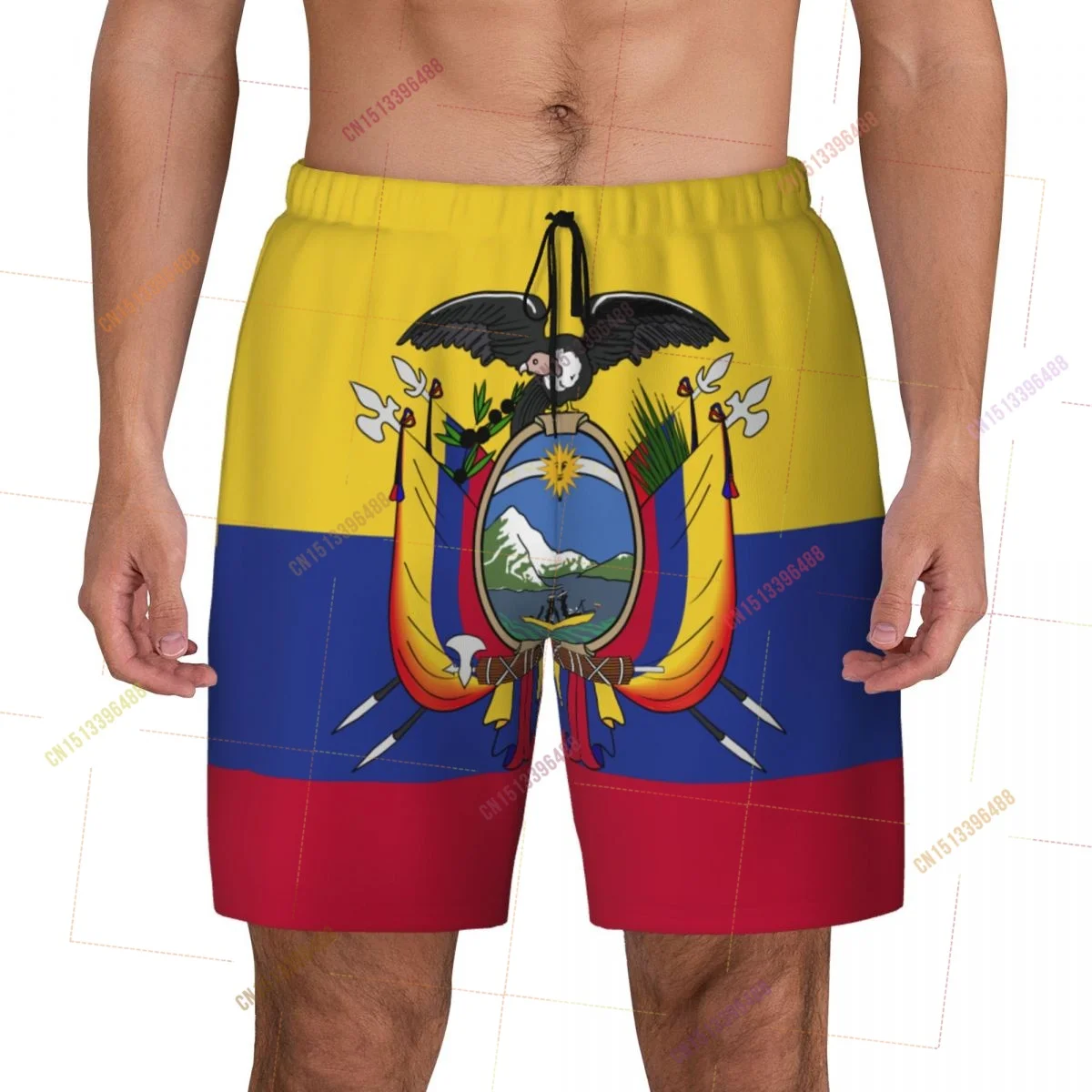2026 Ecuador Flag Top Print 3D Mens Swimming Trunks Hawaiian Bathing Beach 2 in 1 Quick-Dry Summer Swim Shorts With Pockets