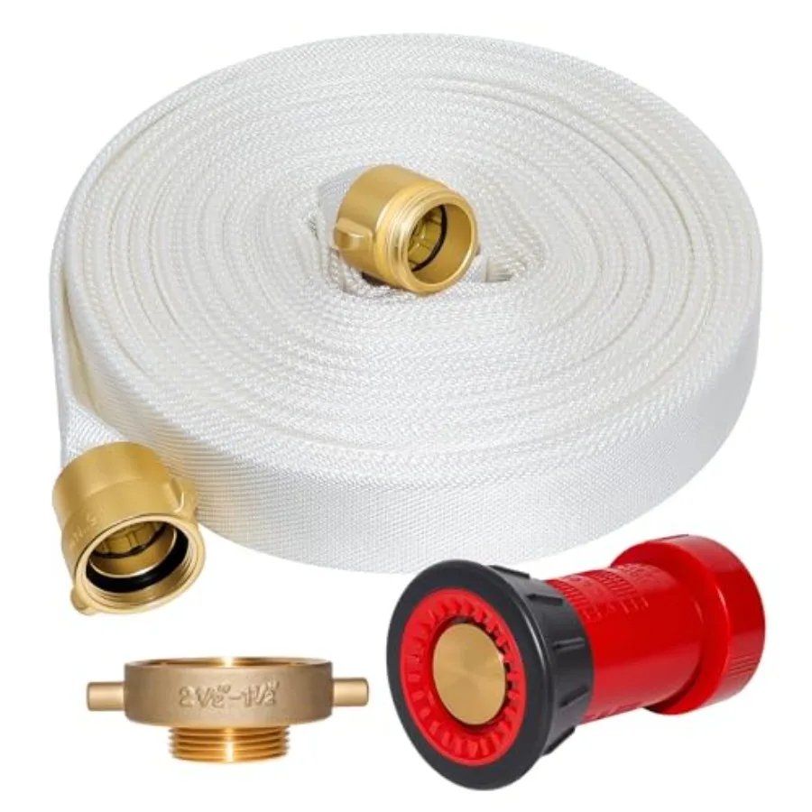 

100 Feet 1-1/2 ID Fire Hose with Brass NST/NH Couplings Red Color 430 PSI Working Pressure 1300 PSI Burst Pressure Fire Hydrant