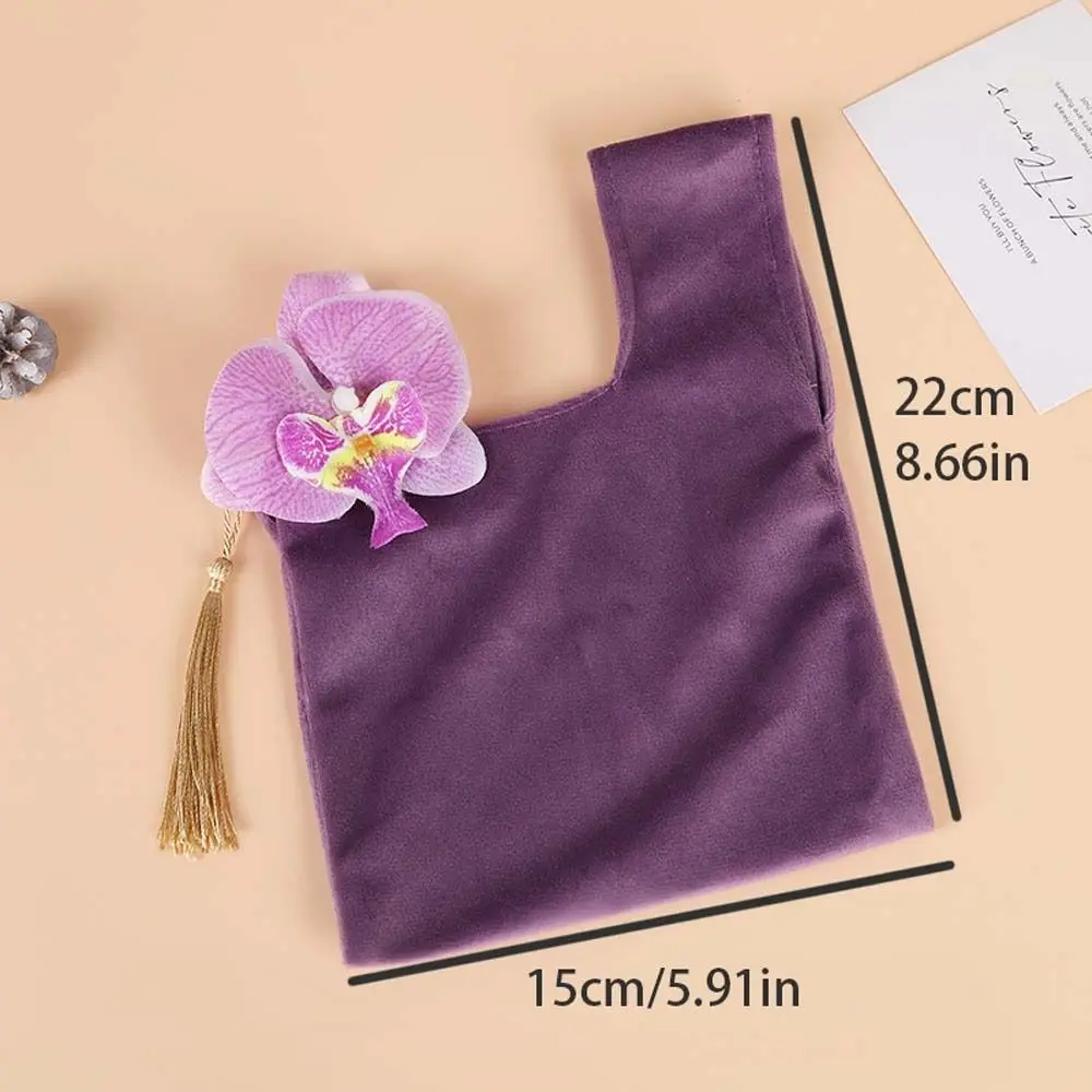 Tassel Velvet Knot Handbag Tope Handle Vest Shape Flower Wrist Bag Wedding Candy Bag Large Capacity Festive Sugar Bag