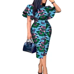 African Wax Print Women Clothing Wax Print  Kitenge Designs Butterfly Sleeve Dress Daily Wear Wrap Style Maxi Skirt WY8313