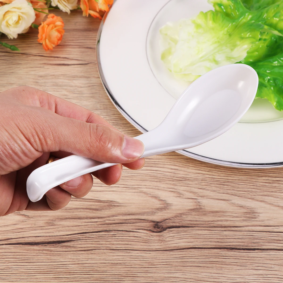 12 Pcs Hand-Pulled Noodle Plastic Spoon Serving Utensils Handle Tableware Kitchen Spoons for Cooking