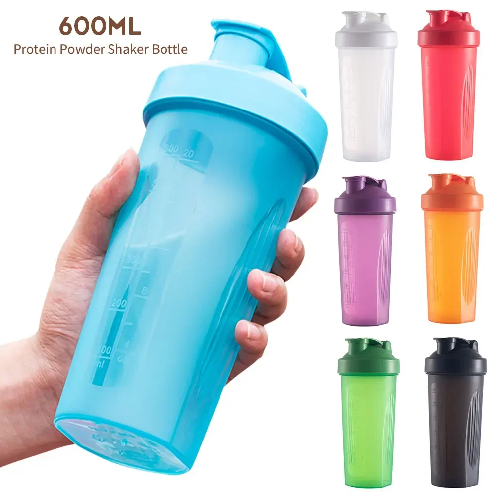 600ml Protein Powder Shaker Bottle Leak Proof Water Bottle for Gym Fitness Training Sport Mixing Cup with Scale Portable Cup