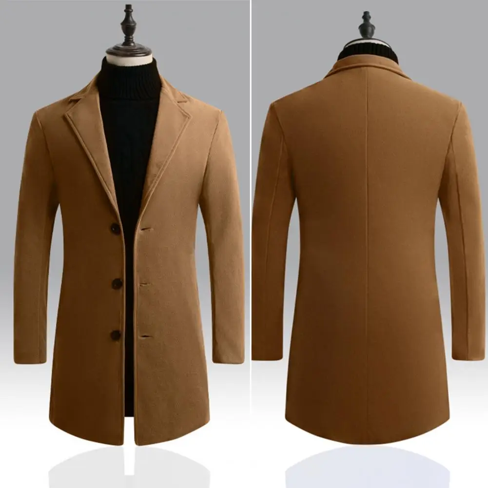 

Trendy Men Trench Coat Autumn Turndown Collar Korean Style Lapel Buttons Woolen Coat Winter Jacket Coldproof