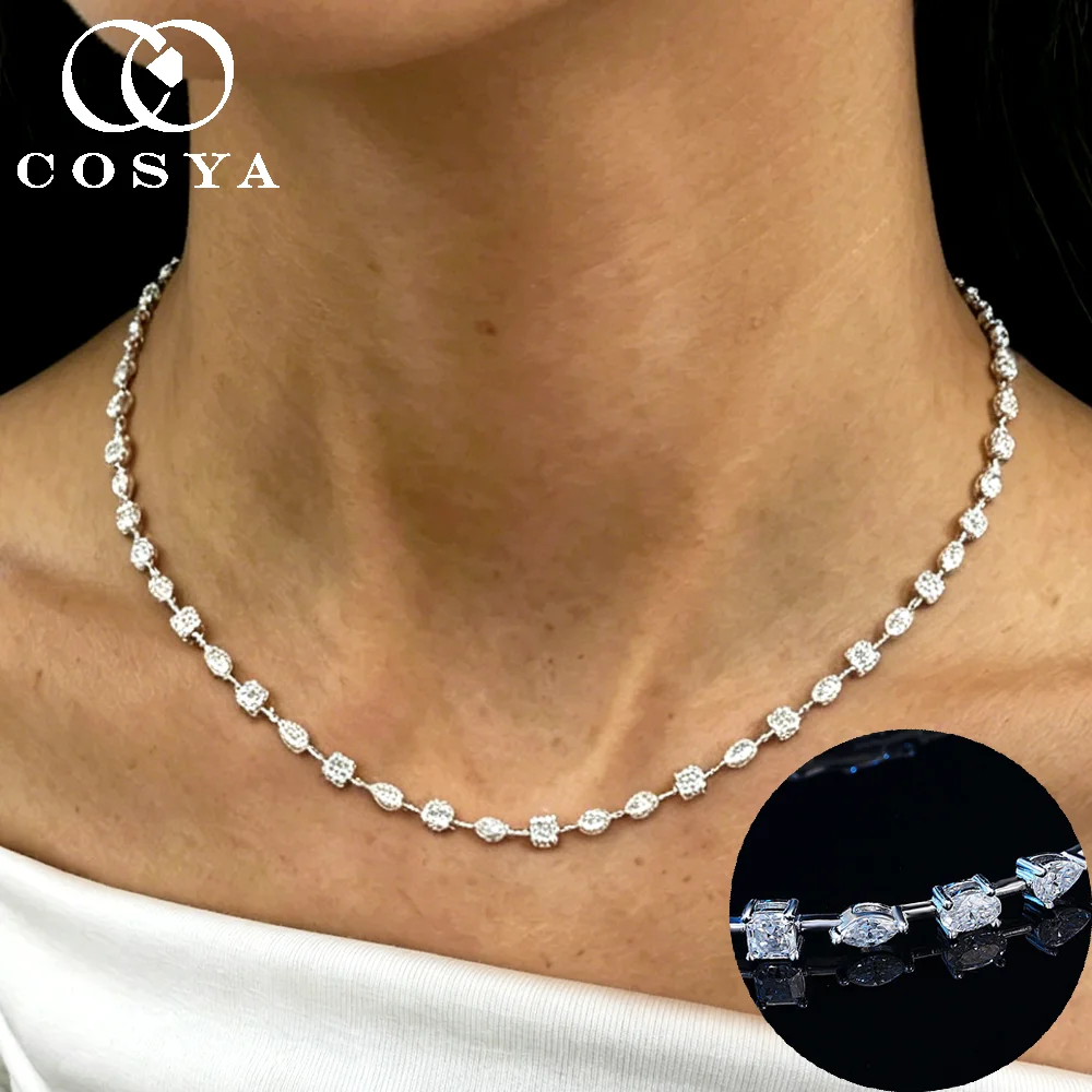 

COSYA Certified 11.45cttw Full Moissanite Choker Necklace for Women S925 Silver Muti Cut Lab Diamond Wedding Luxury Jewelry Gift