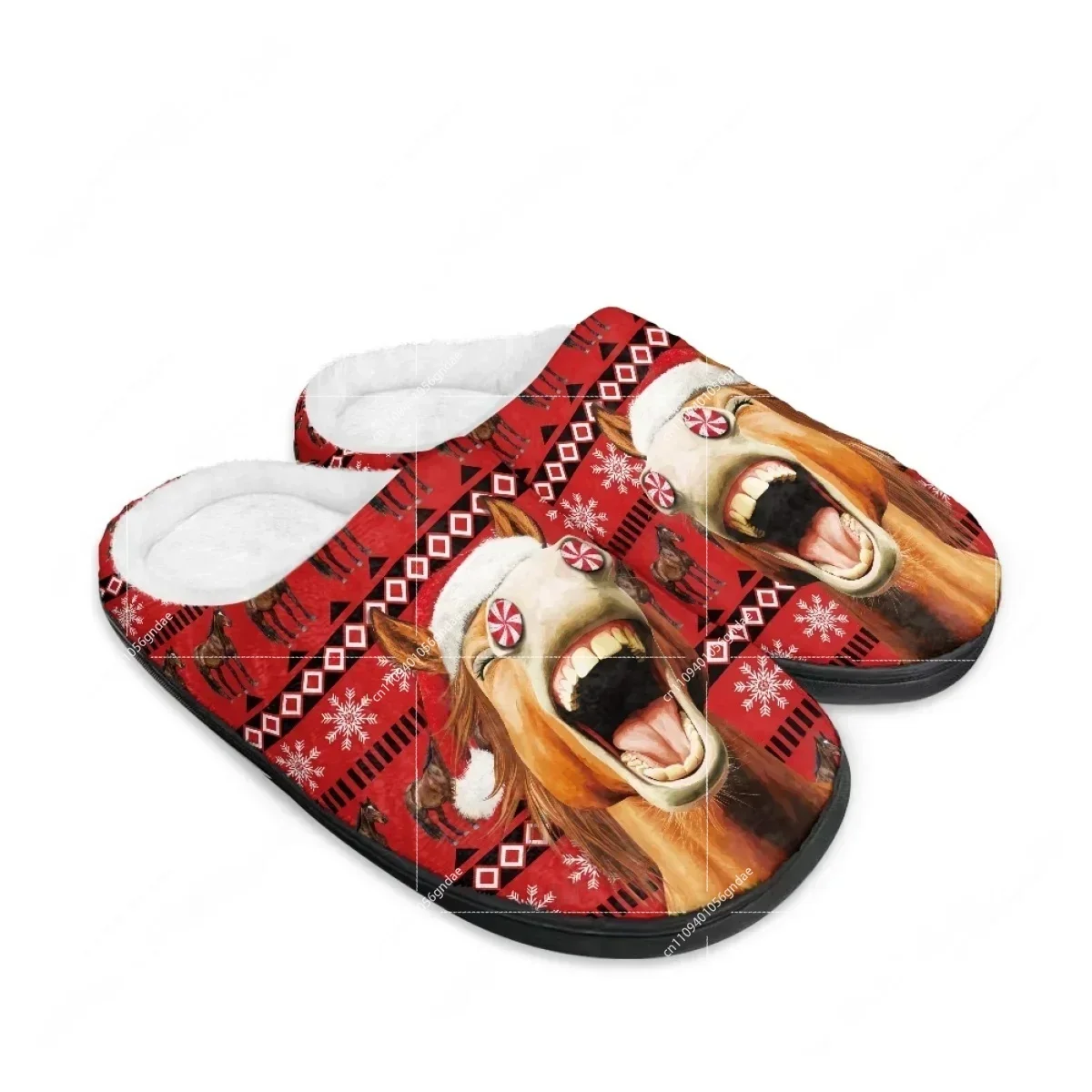 

Christmas Green Bell Candy Pattern Red Moose Home Cotton Slippers Mens Womens Teenager Plush Bedroom Keep Warm Custom Slipper