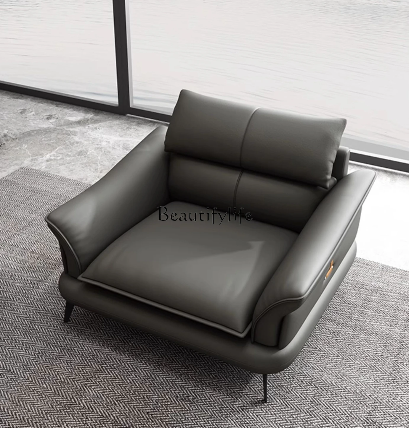 

Light Luxury Leather Single Lounge Sofa Chair Living Room Small Apartment Bedroom Leisure Chair