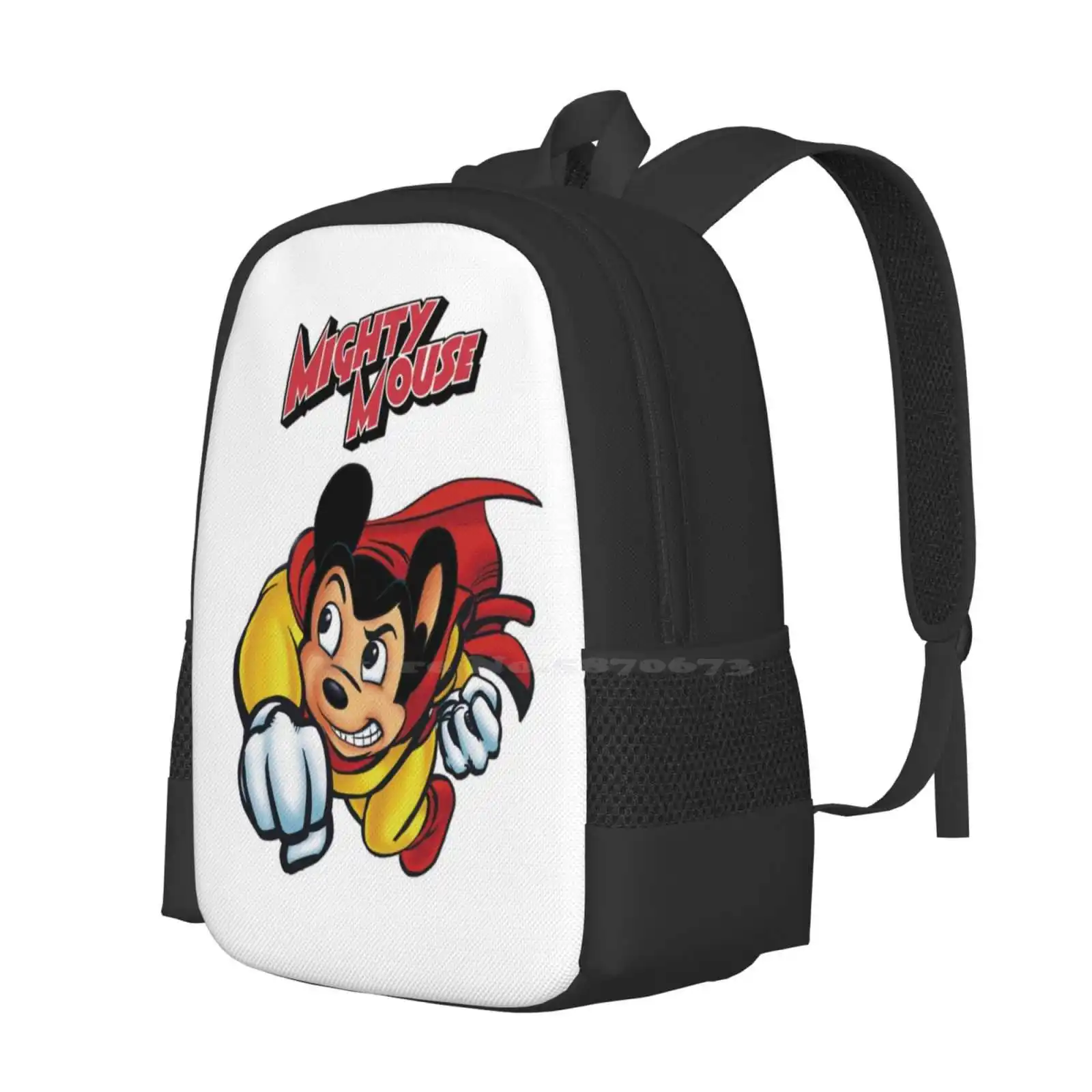 Mighty Mouse Teen College Student Backpack Pattern Design Bags Mighty Mouse Cartoon Animation Comic Magazine Book Tv Show