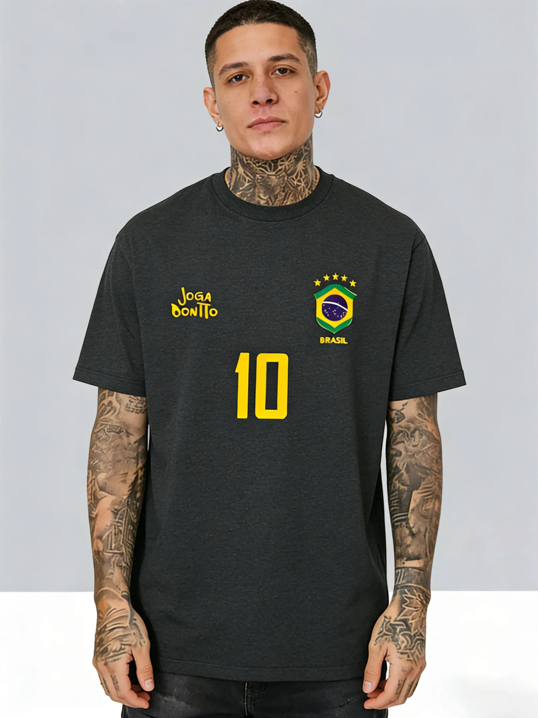 

Men's Brazil #10 Elegant Soccer Pattern T-Shirt - New Summer Casual Short-Sleeved Shirt - Soccer Enthusiast Streetwear T-Shirt
