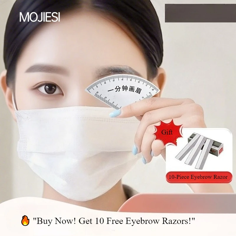 Plantilla para dar forma a las cejas + maquinillas de afeitar para cejas, 10 cuchillas, moldeador instantáneo de cejas, Kit de plantilla multiestilo para un modelado rápido y preciso, 1 ud.