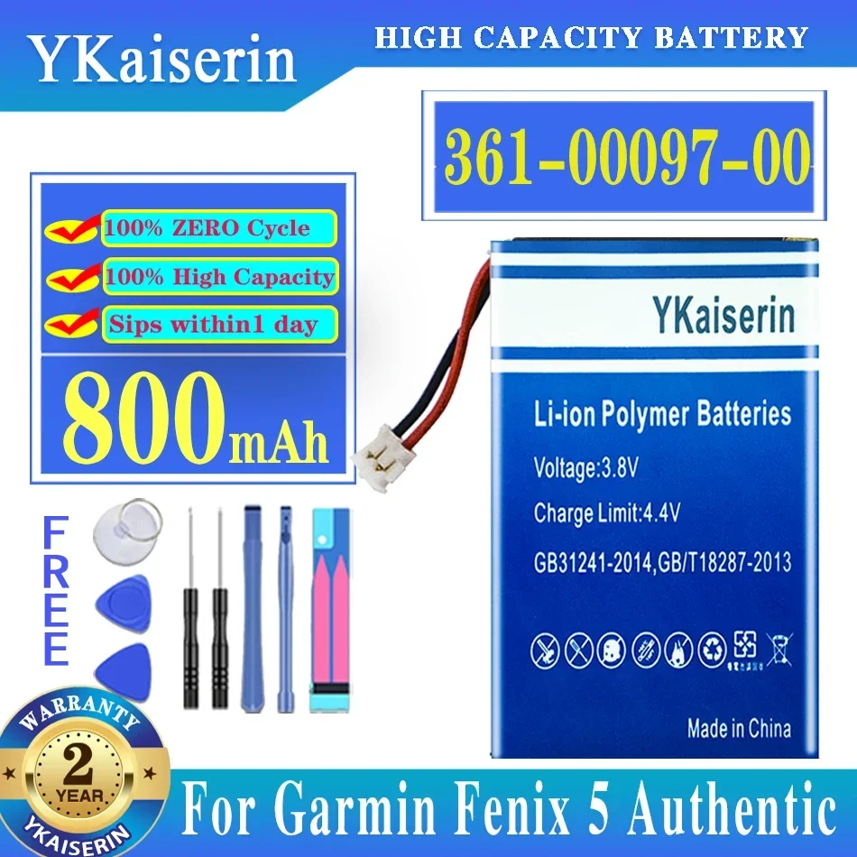 

YKaiserin 800mAh 361-00097-00 3610009700 Battery For GARMIN Fenix 5 Fenix5 Batteria + Track Code