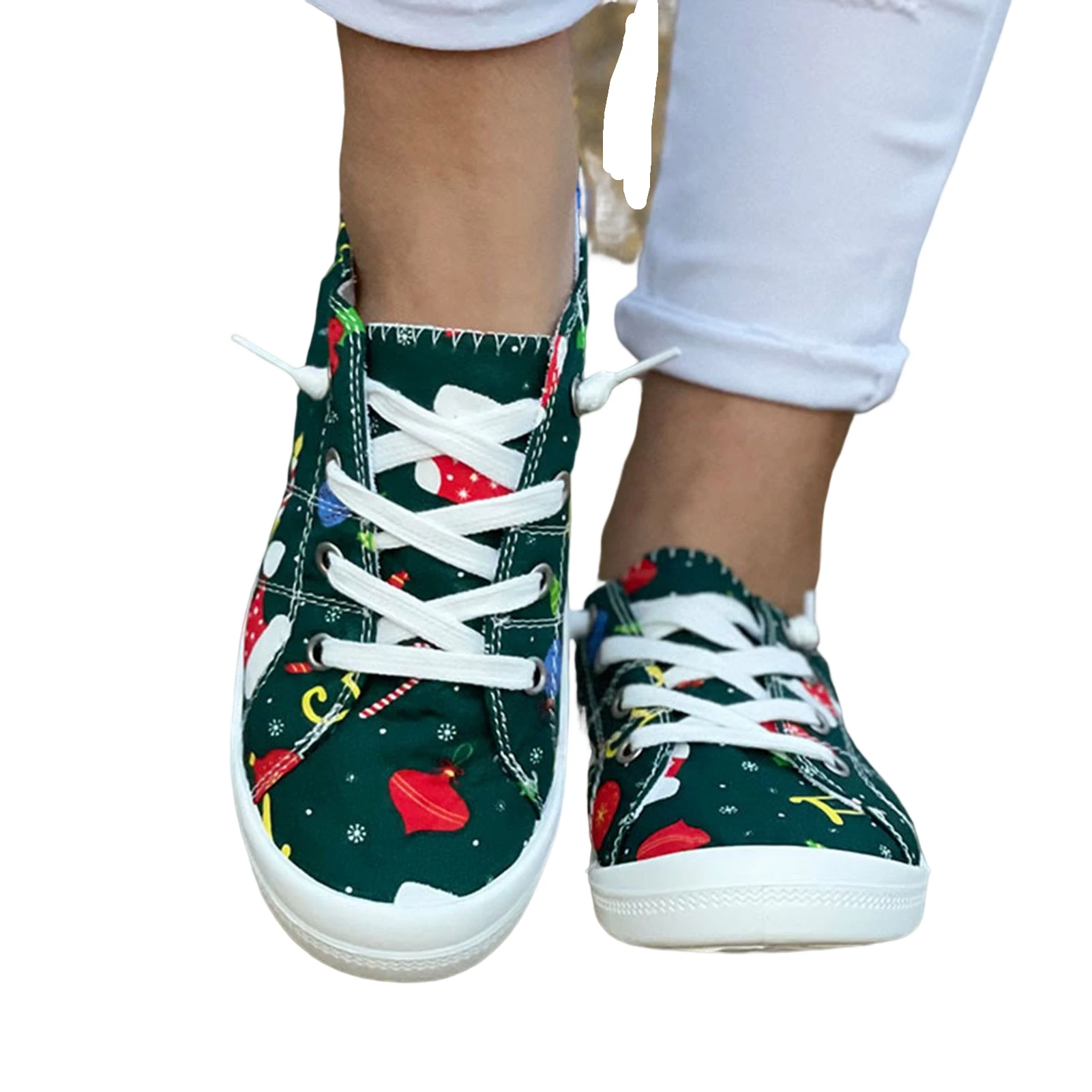 Women Christmas Canvas Sneaker Skin-friendly and Breathable Suitable for Going Beach Side Wear