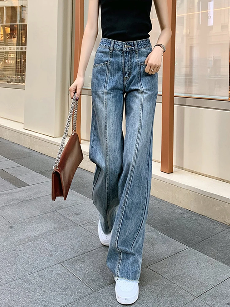 

KBAT High Waist Baggy Jeans Women Casual Straight Leg Loose Pants Mom Jean Fashion Comfy Wash Boyfriend Wide Leg Simple Trousers