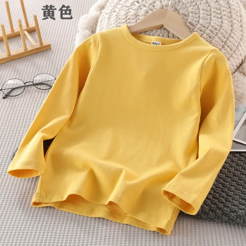 Spring Kids Girls White T-shirts Cotton Pullover Long Sleeve Tops for Big Boys Casual Solid Color O-neck Shirts Teenage Clothes