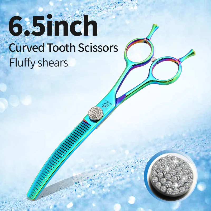 Fenice 6,5/7,0/7,5 Zoll Haustier-Friseurschere JP440C Diamanten gebogene Zahnschere für Hundeschönheit, Ausdünnungsrate 50 %-5 % 10