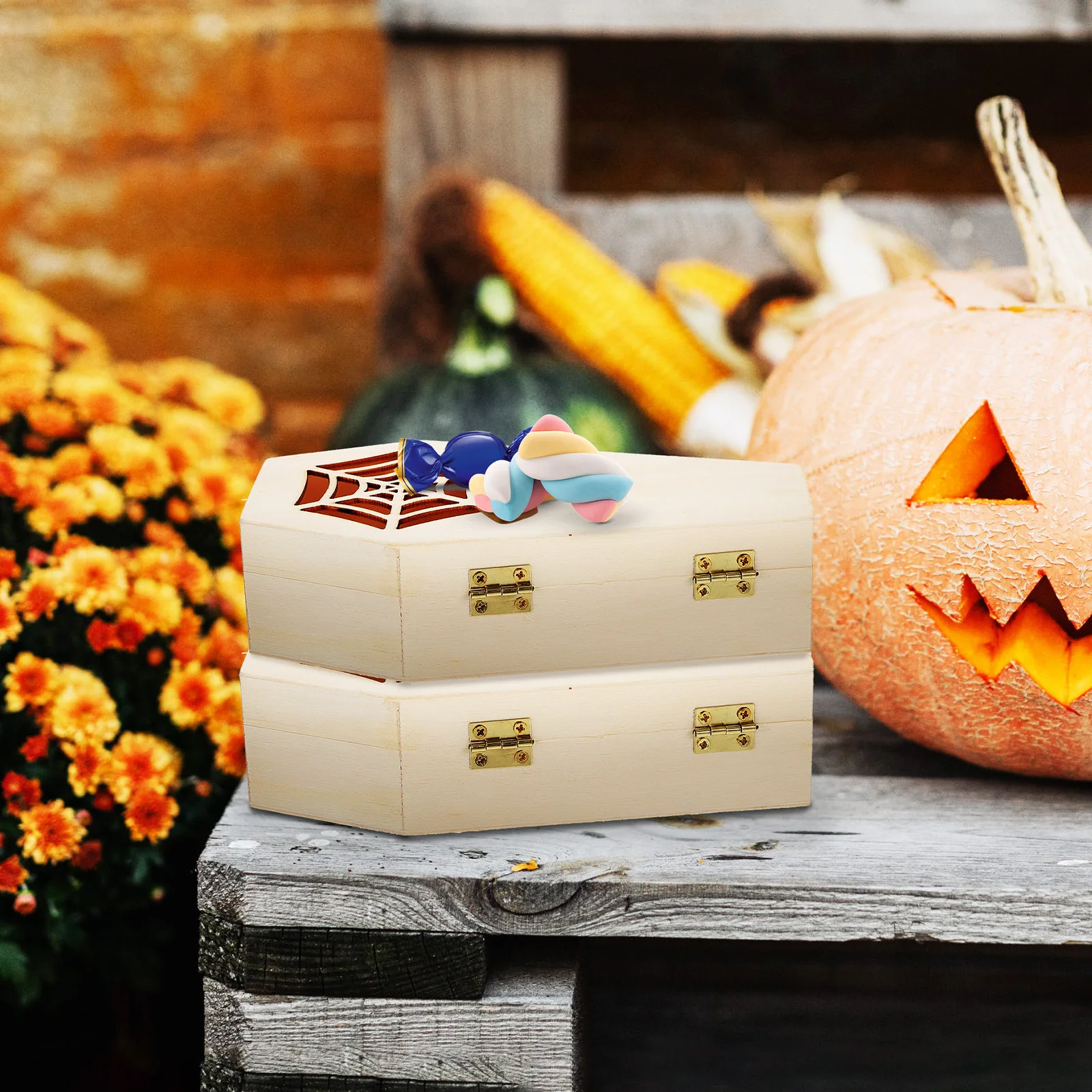 

Wooden Coffin Gift Boxes Halloween Candy Storage Bar Party Haunted House Prop Durable Lightweight