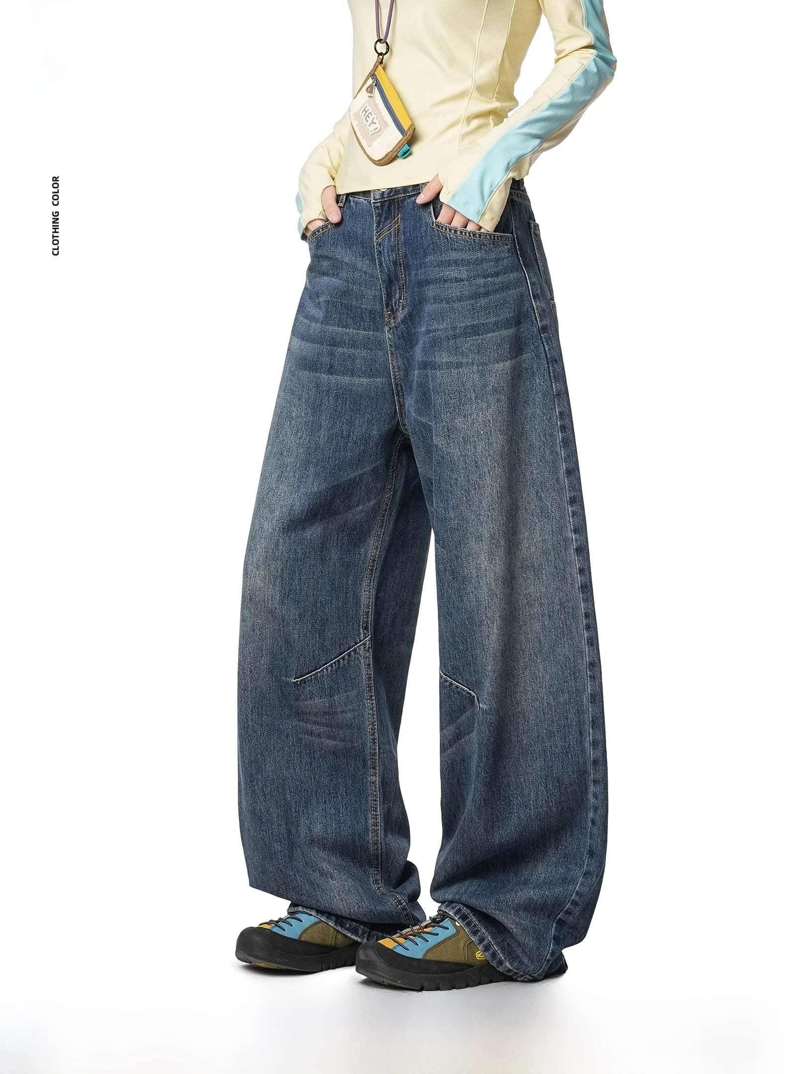 

Джинсы OWOX в американском ретро-стиле, повседневные, свободного прямого кроя, мужские брюки, летний сезон, молодежные, с естественной талией, на пуговицах