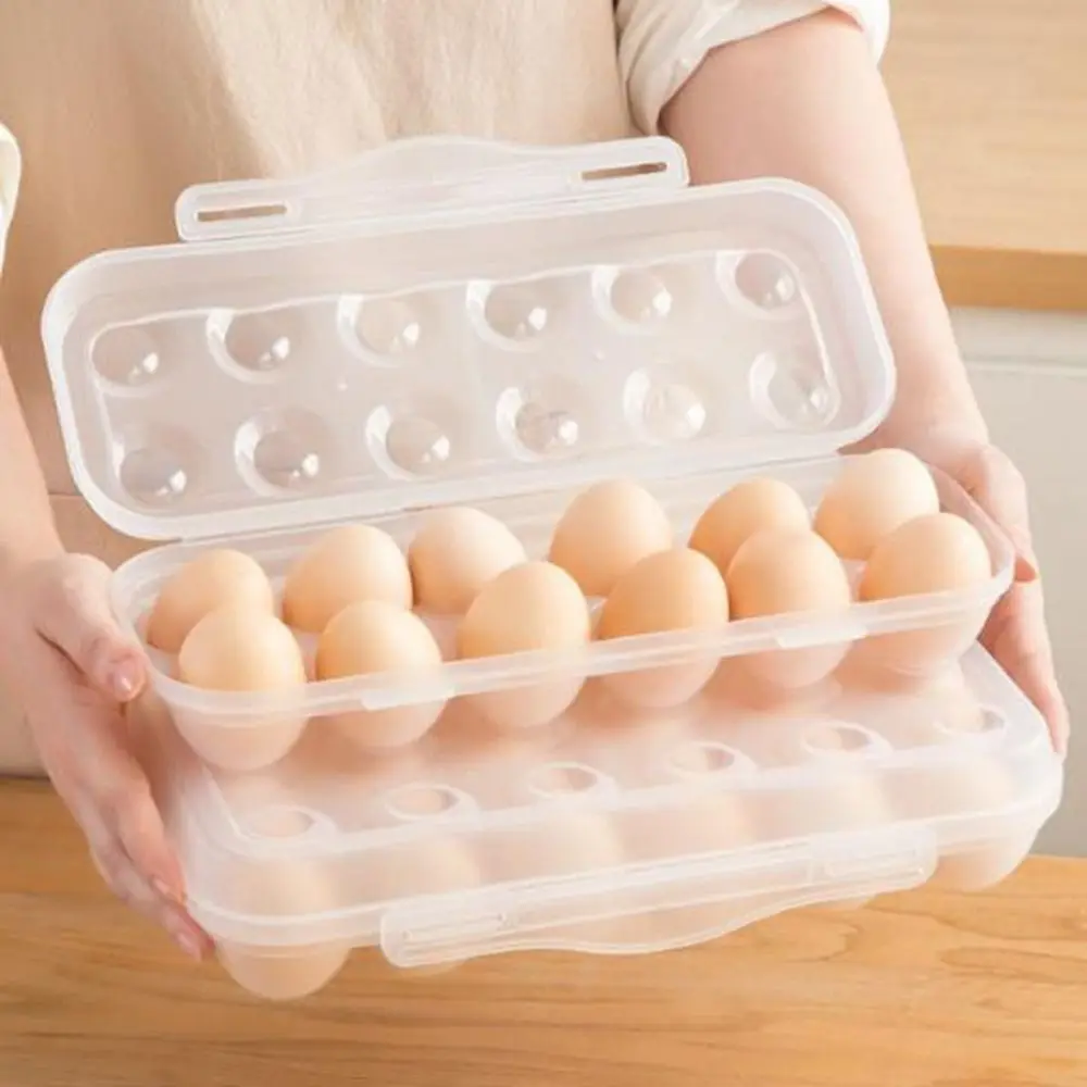 

Plastic 12/18 Grids Egg Tray Transparent Anti-collision Egg Storage Box Snap-on Stackable Fridge Egg Organizer for Home