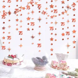 Rose Gold 75th Birthday Banner Decorations Number 75 Circle Dot Twinkle Star Garlands Hanging Backdrop for 75th Birthday Party