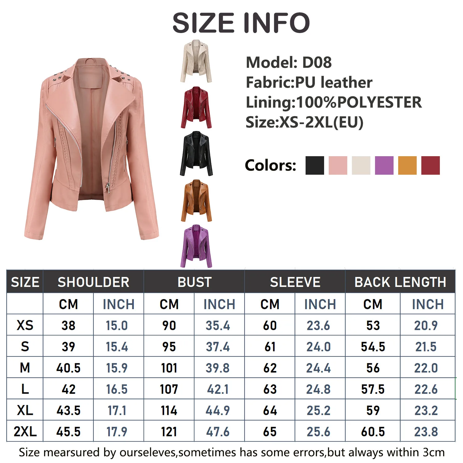 Purchasing 2024 Women's Beaded Zipper Leather Clothes, Women's Jackets, Motorcycle Suits, Thin Autumn