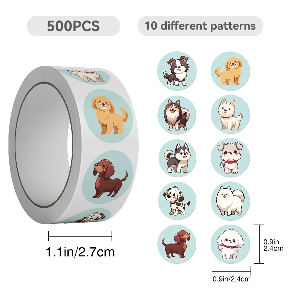 500pcs/Roll Cartoon Cute Dog Animal Sticker DIY PVC Laptop Decals Decoration Stiker Reward Gift Toys