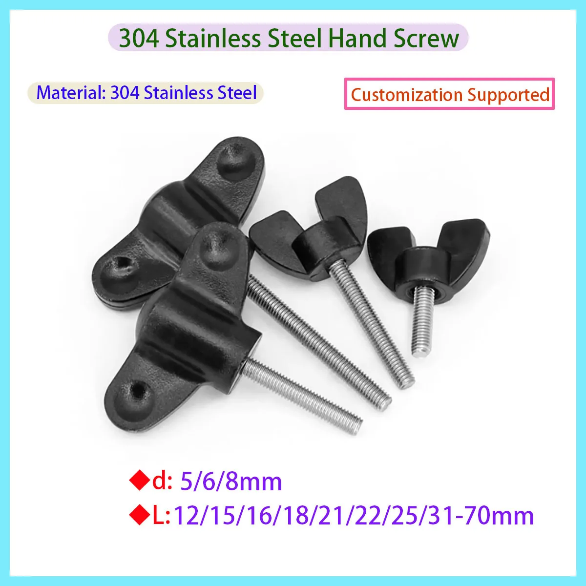 Stainless Steel Wing Head Hand Bolt, Plastic Grip Adjustment Fastener